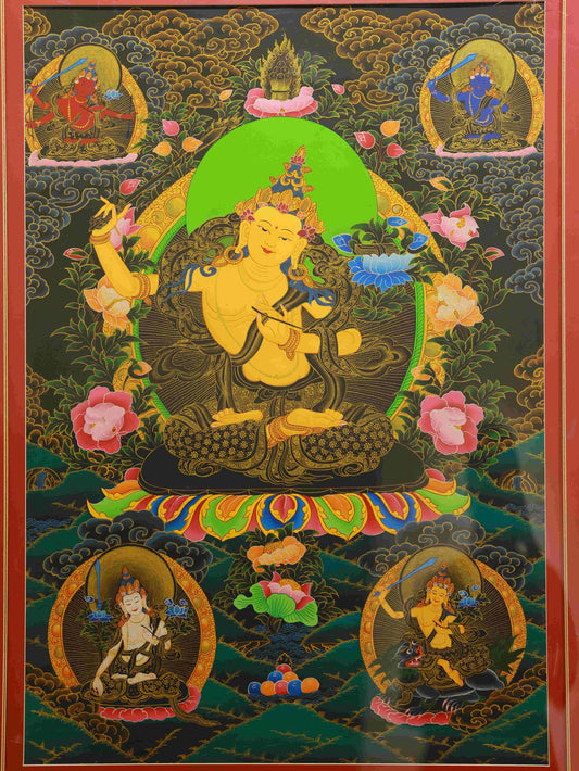 Tibetan Buddhist Manjushri Thangka Painting - Wisdom Buddha Art