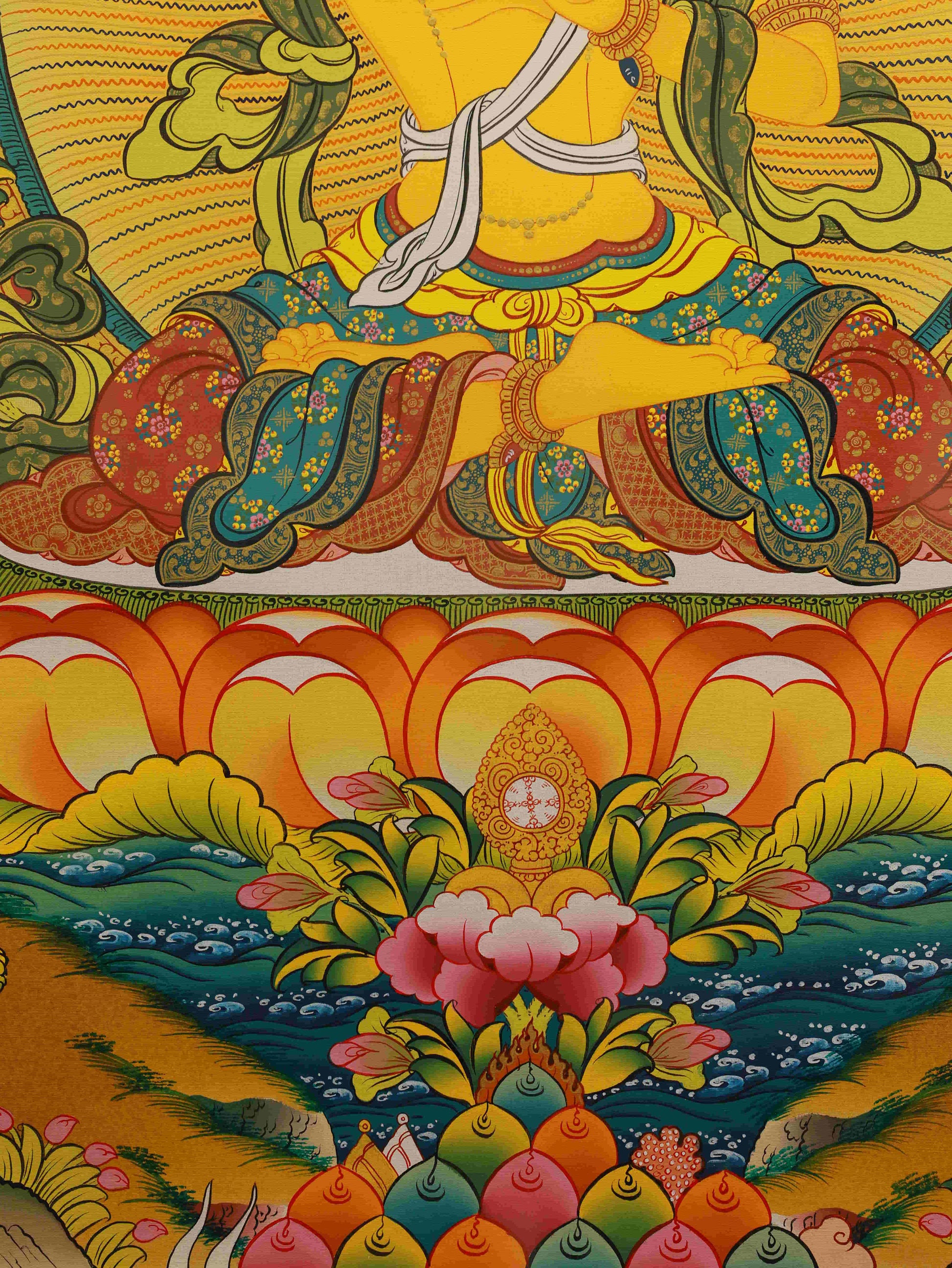  Traditional Tibetan Thangka of Manjushri - Hand Painted Wisdom Art with Flaming Sword