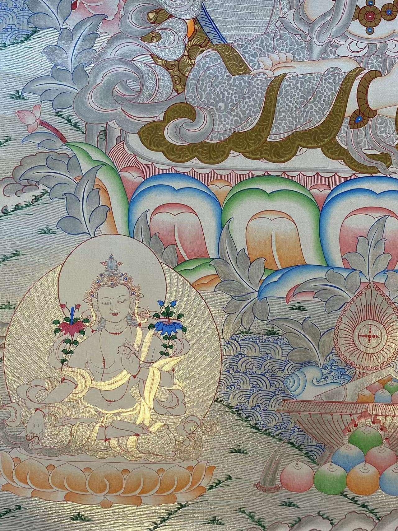 Tibetan-buddhist Manjushri thangka painting, handmade on thangka cloth using mineral pigments.