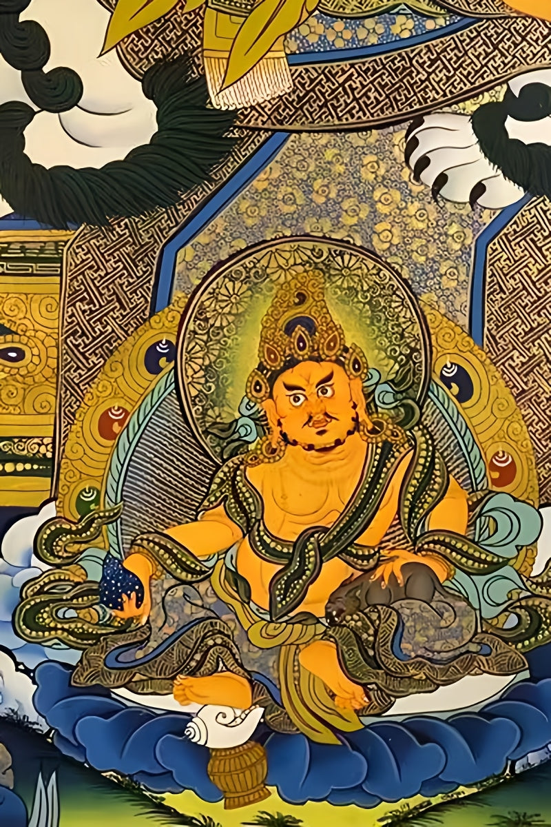 Traditional Tibetan thangka painting of Manjusri, created with mineral pigments and fine hand-painted details.
