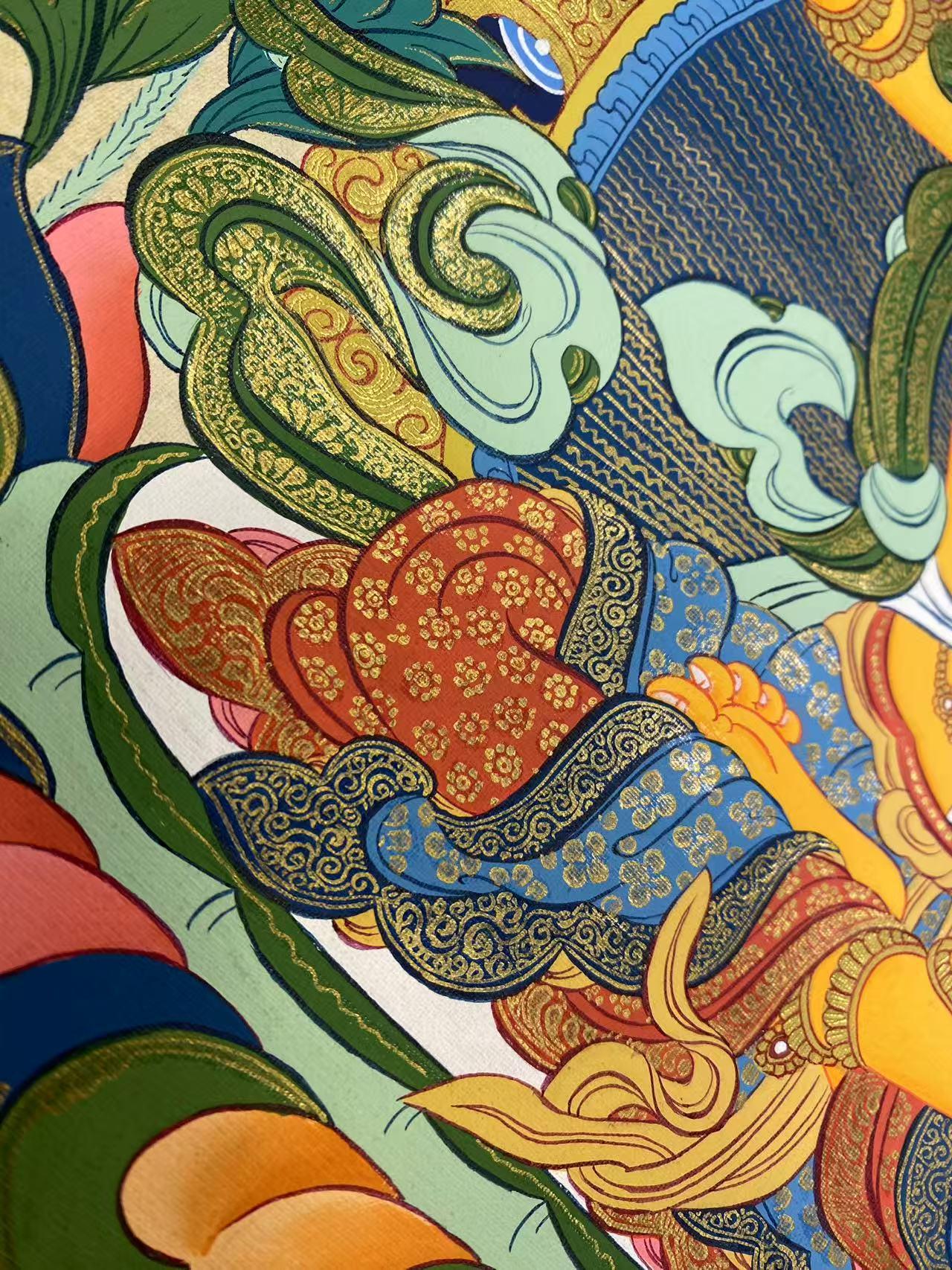 Collectible Manjushri Tibetan thangka, hand-painted sacred art for collectors and spiritual practitioners.