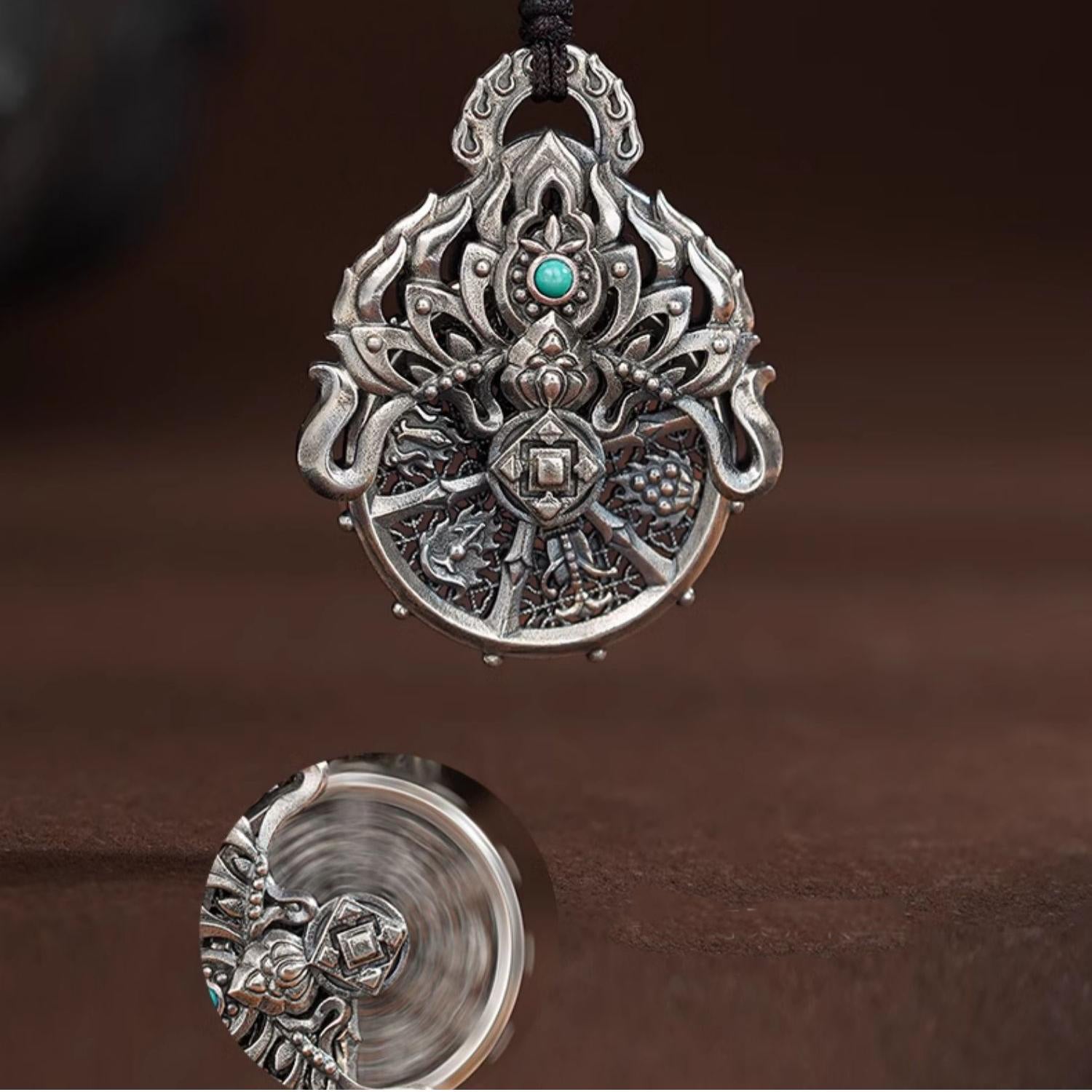 Golden Wheel Crown Protection Pendant with Tibetan Buddhist Inscriptions