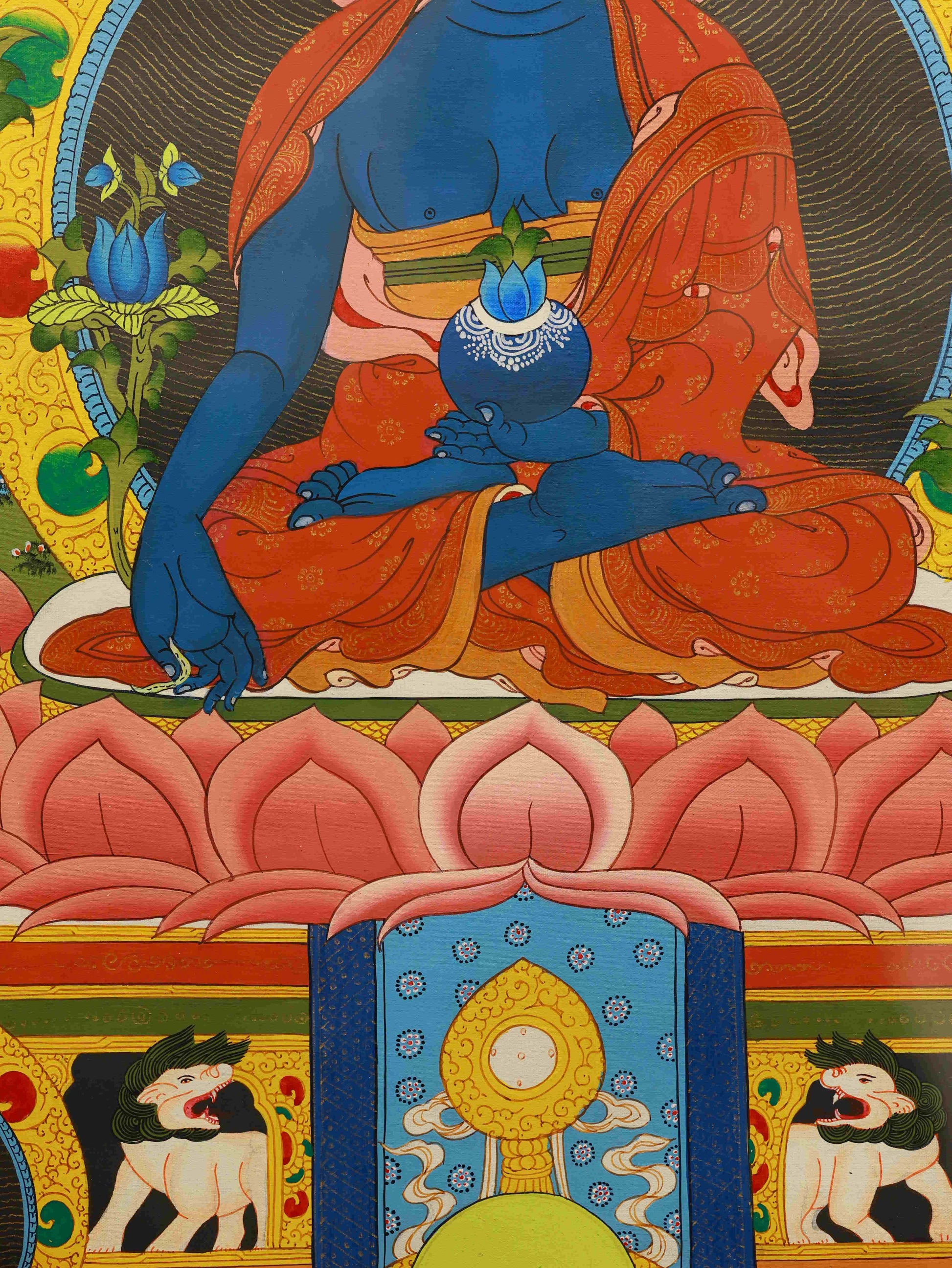 Tibetan Thangka Art of Bhaisajyaguru – Hand-painted on Canvas for Meditation