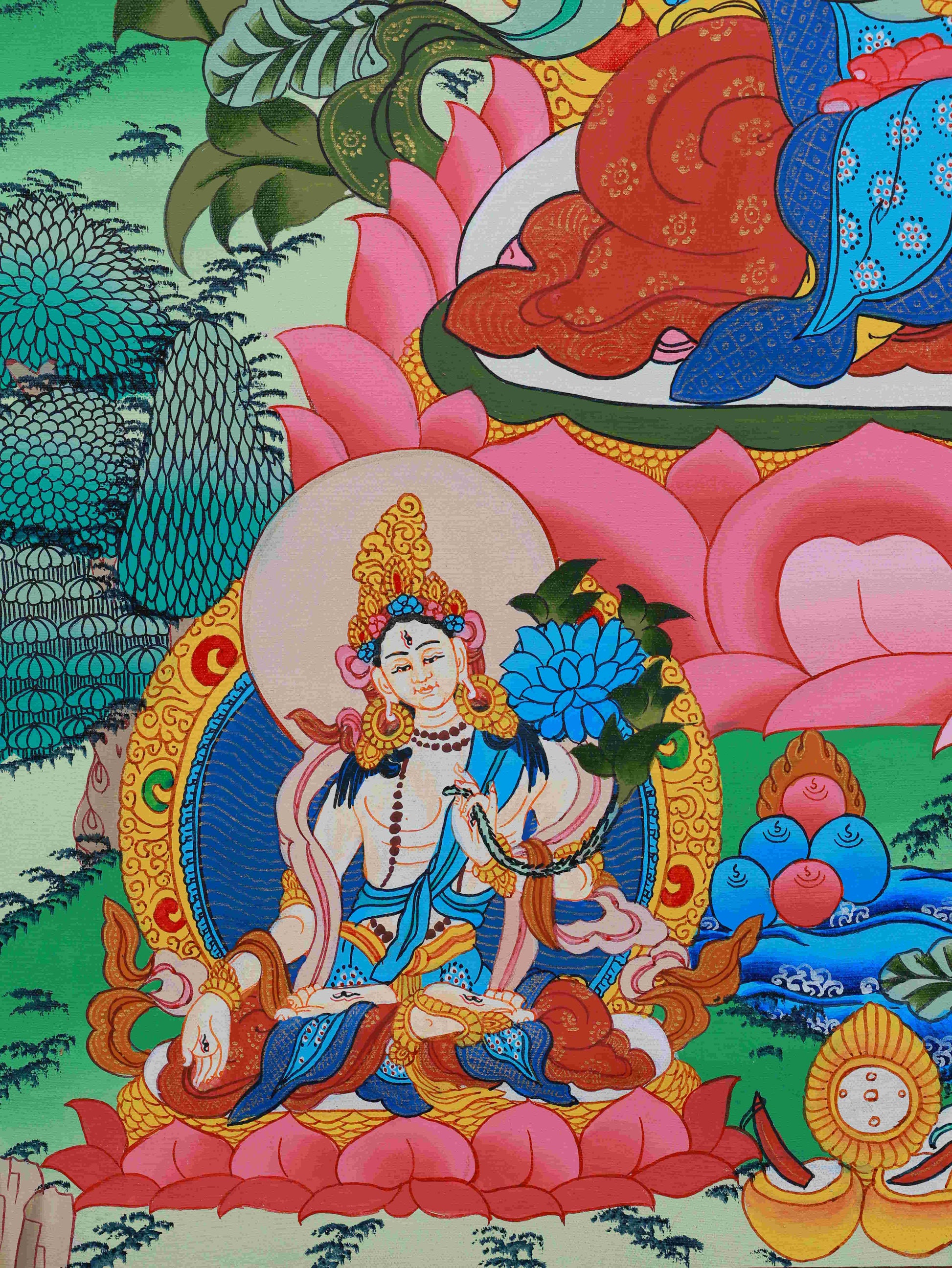 Authentic hand-painted Medicine Buddha Thangka, Tibetan Buddhist art piece for meditation, healing, and wellness.