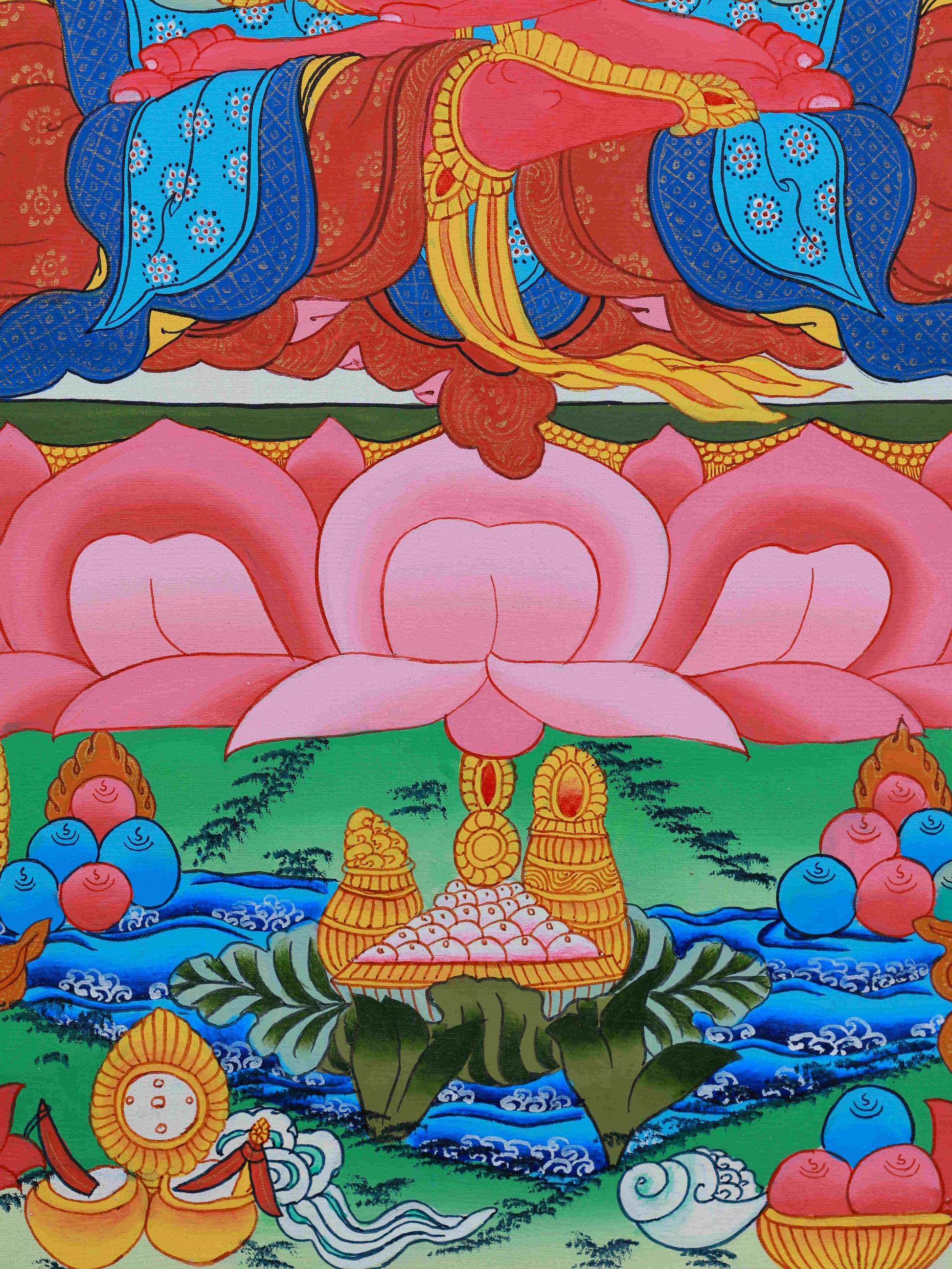 Traditional hand-painted Medicine Buddha Thangka, Tibetan Buddhist art representing healing, peace, and enlightenment.