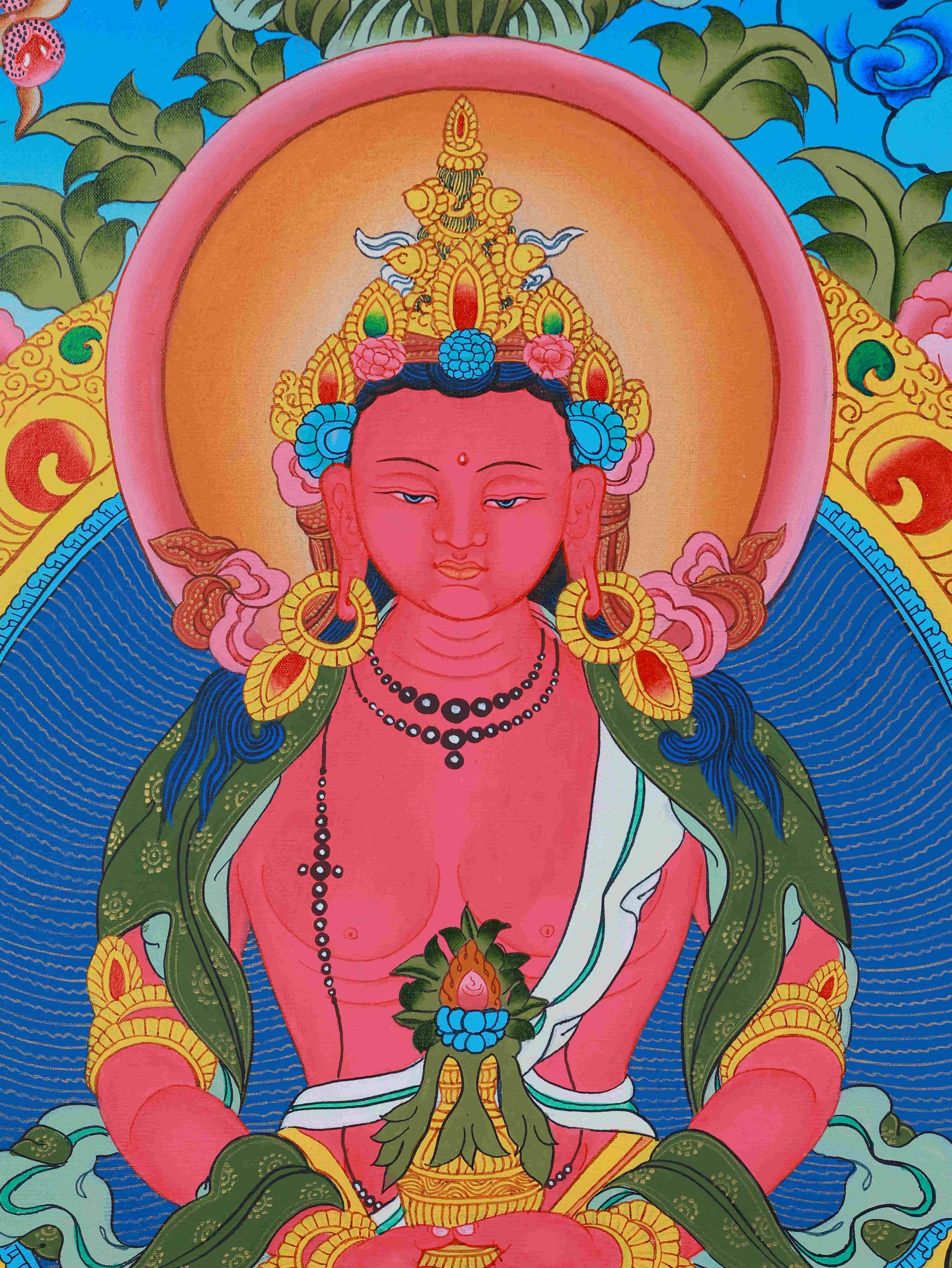Hand-painted Tibetan Buddhist Medicine Buddha Thangka, sacred Thangka painting for meditation, study, or cultural display.