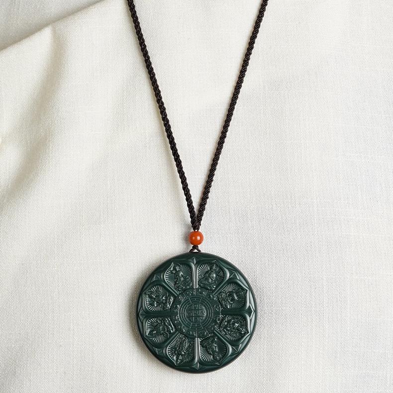 Tibetan Buddhist Hetian jade pendant necklace for men, symbolizing unity, power, and abundance.