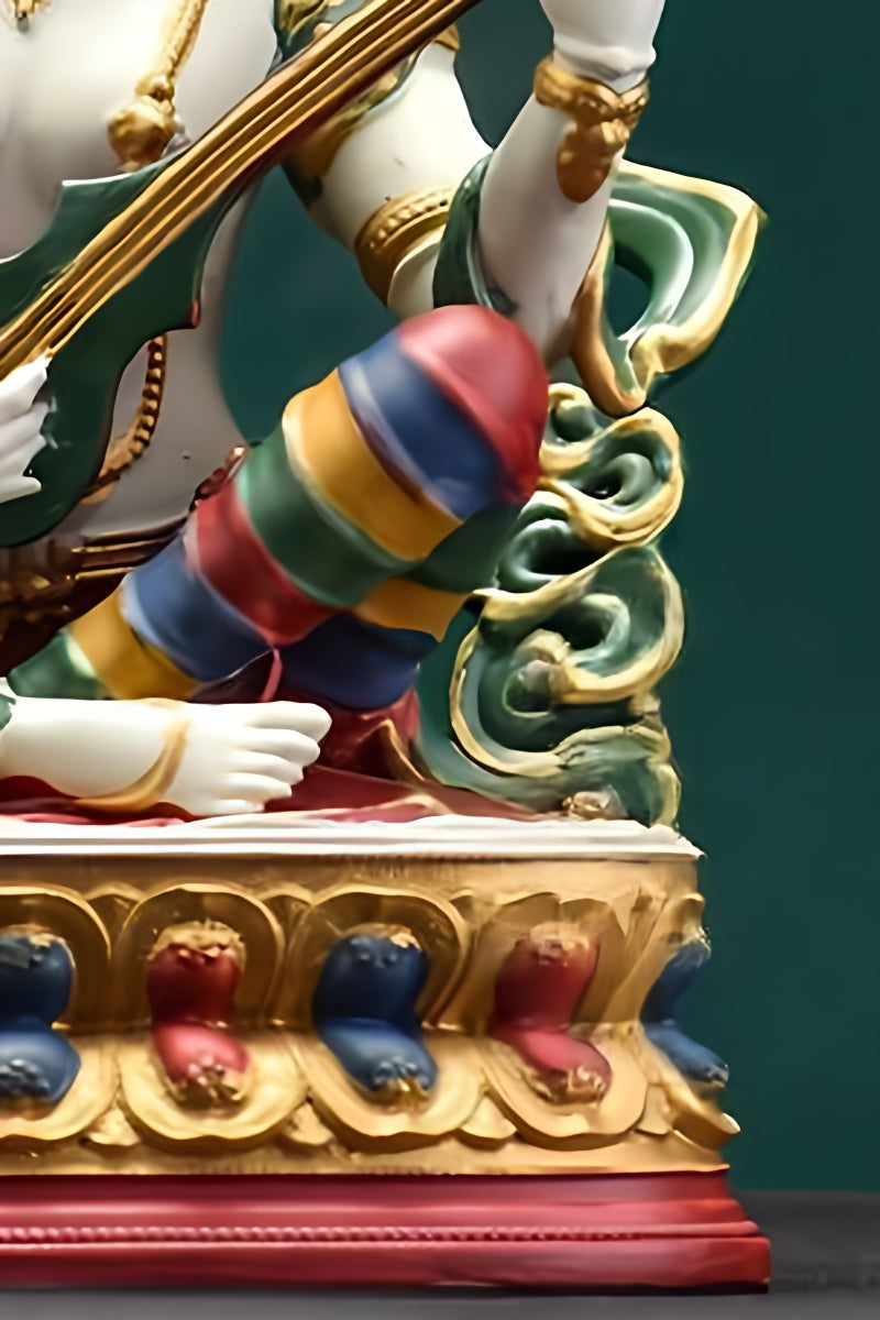 Exquisite Tibetan-buddhist Miao Yin Goddess statue, pure copper hand-carved and mineral pigment painted, Tibetan Buddha art for music and enlightenment.