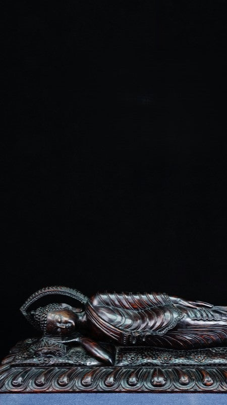 Pure hand-carved wooden reclining Buddha in Tibetan Buddhist style, featuring fine craftsmanship, mineral pigment painting, authentic Tibetan Buddhist statues and Buddha Statue-Art