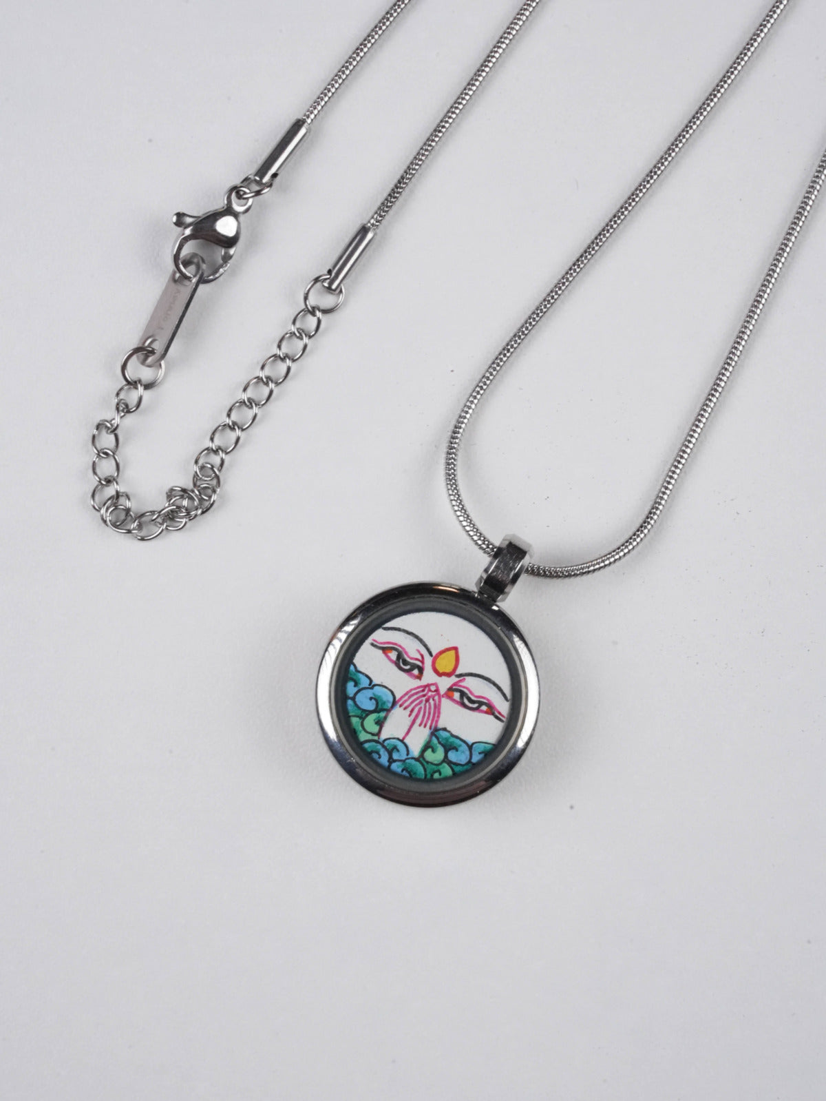 Tibetan-buddhist handmade White Tara thangka pendant necklace, pure hand-painted Buddha art on canvas, representing purity, healing energy, and divine protection.