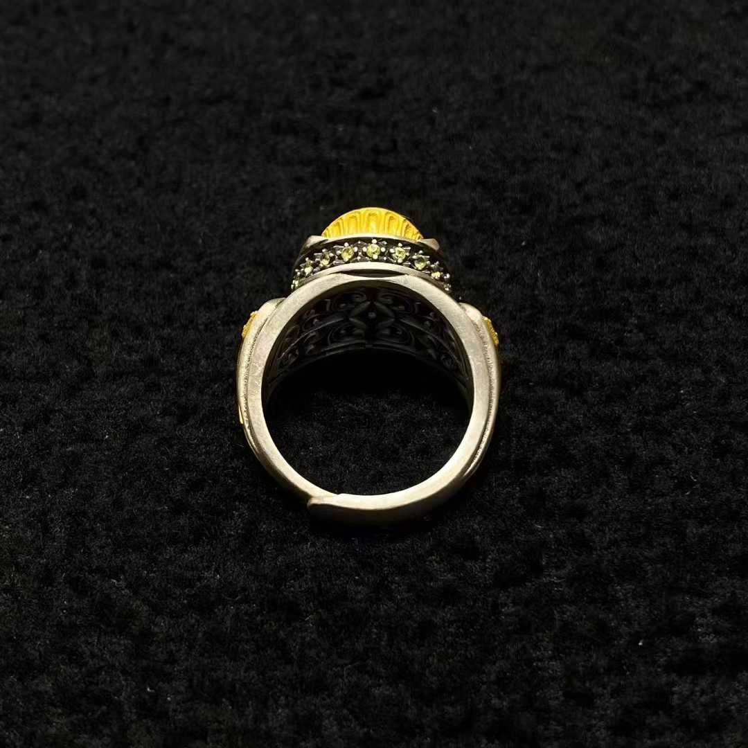 Handmade Tibetan Buddhist Morning Star ring crafted in sterling silver with refined inlay craftsmanship.