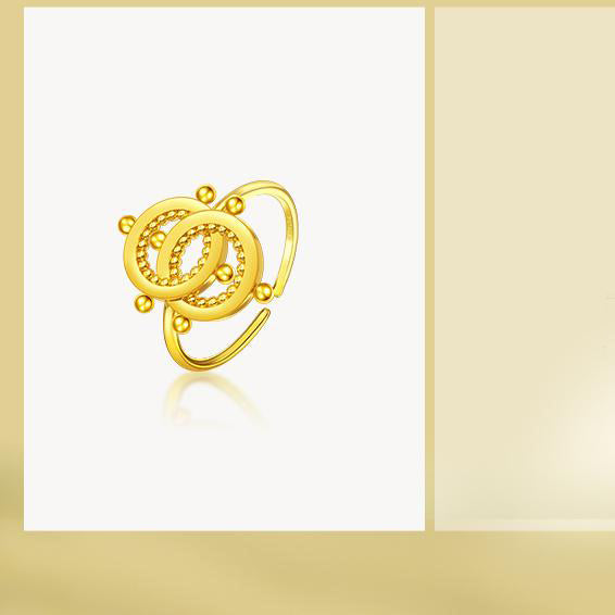 "Tibetan Buddhist 18K gold-plated ring with a handmade design, representing enduring friendship and the balance of nature."