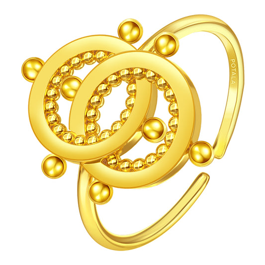 "Handmade Tibetan Buddhist 925 silver ring with 18K gold plating, featuring a mountain-water design symbolizing connection and friendship."