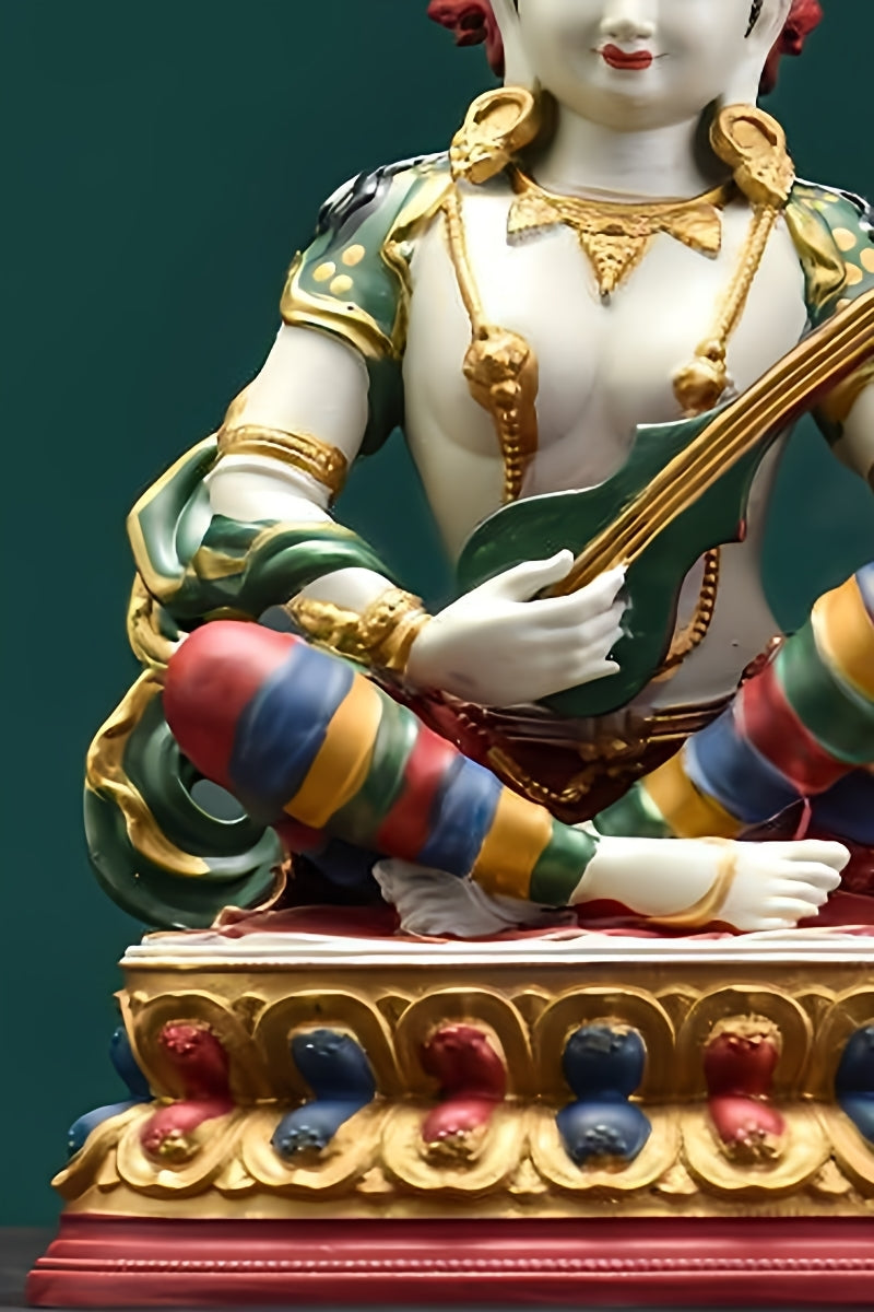 Handcrafted Tibetan-buddhist Miao Yin Goddess statue, copper and mineral pigment Buddha art representing harmony, creativity, and spiritual awakening.