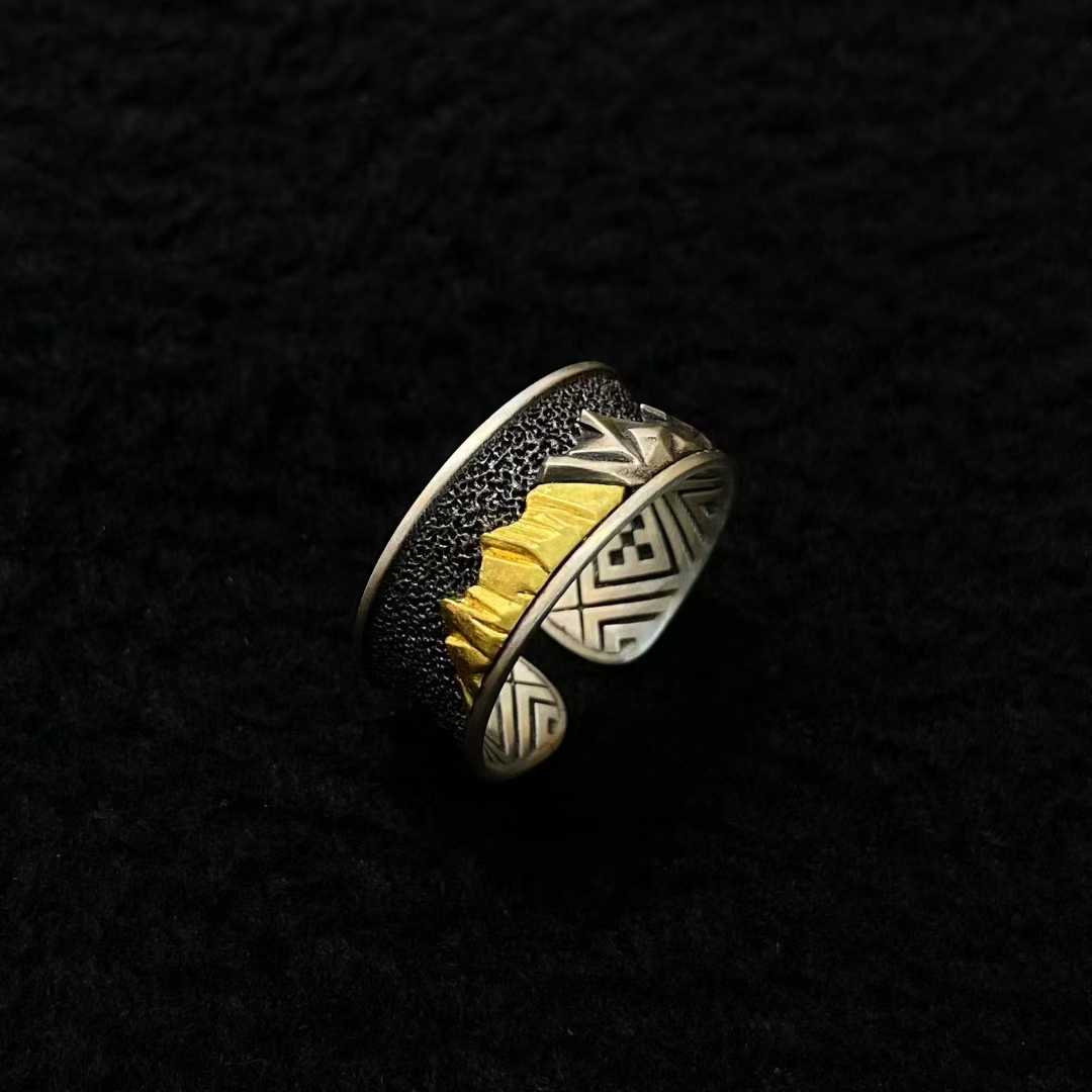 Handcrafted Namcha Bawa ring, Tibetan Buddhist gold and silver inlay, a symbol of strength.