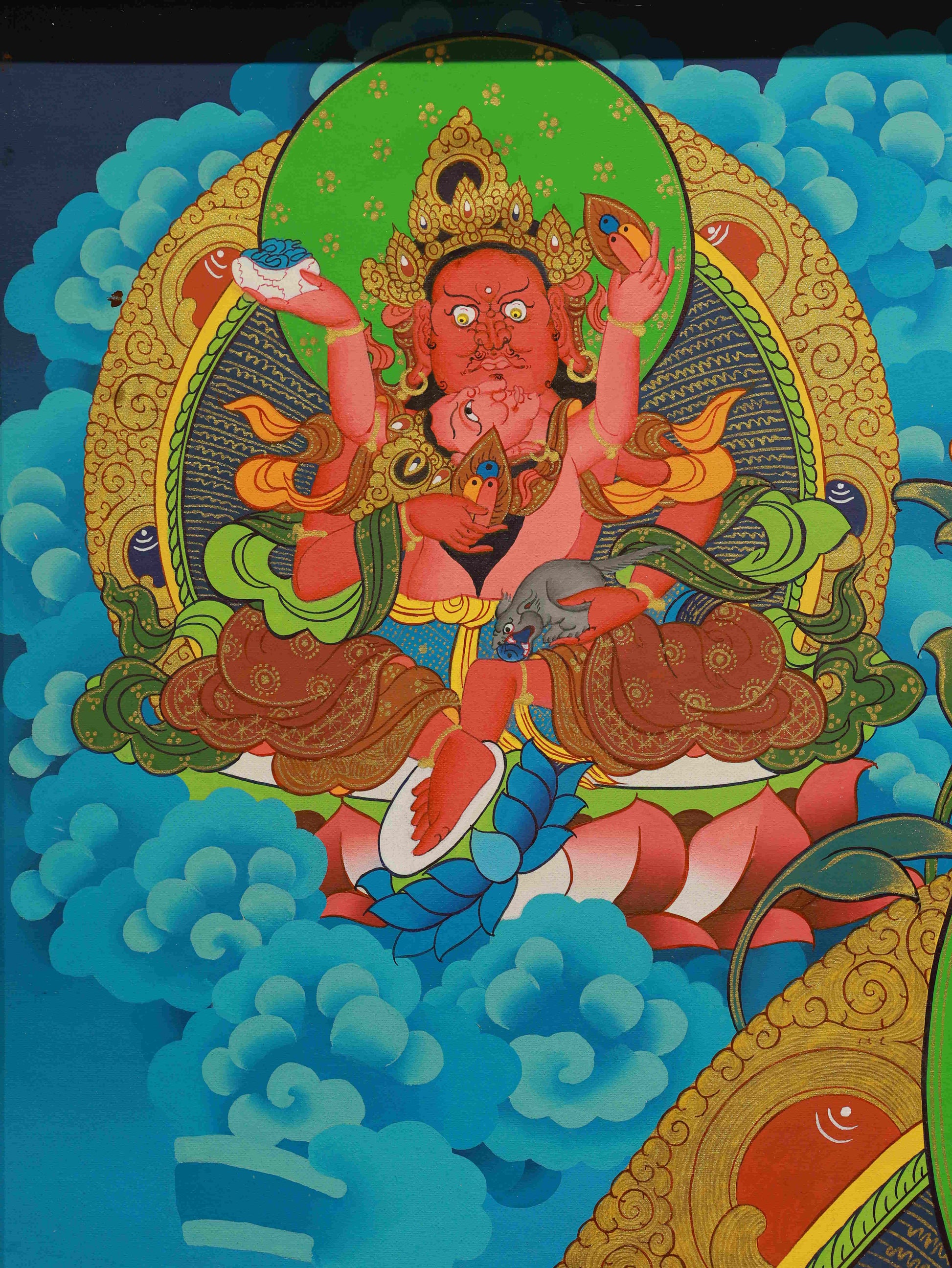 Newar-style Yellow Dzambhala Thangka, traditional Tibetan hand-painted art.