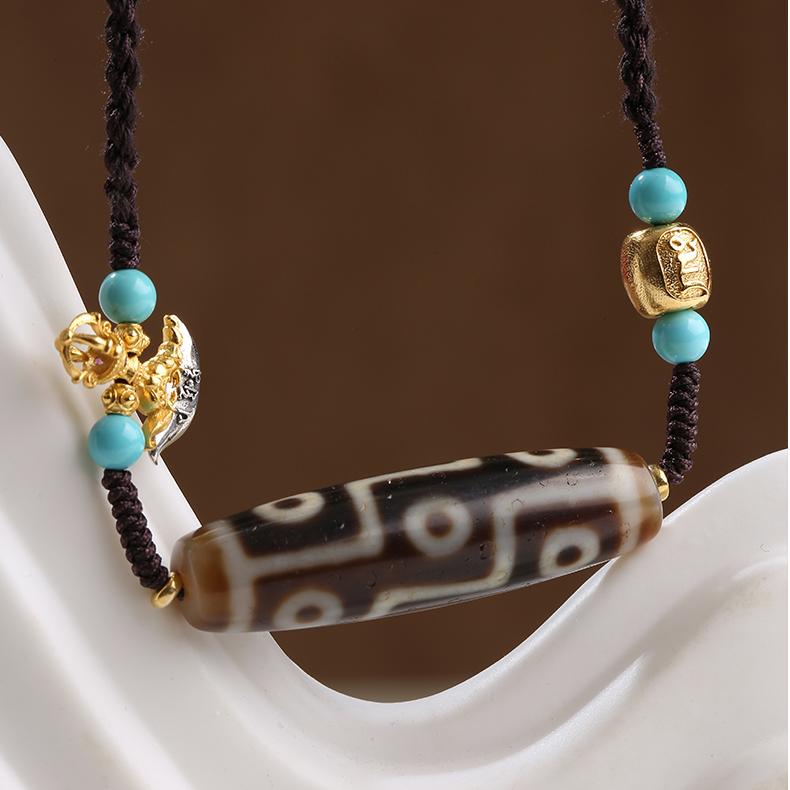 Spiritual Nine-Eyed Dzi pendant necklace representing protection and enlightenment.