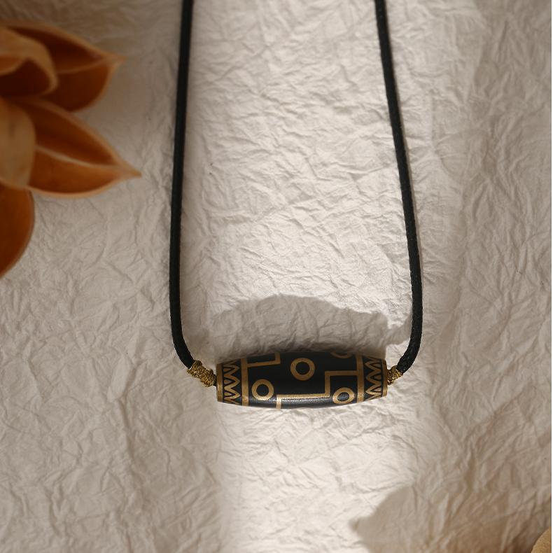 Handmade Tibetan Nine Eyes Bead Pendant Necklace – Ash Grey Beads for Spiritual Awareness and Protection