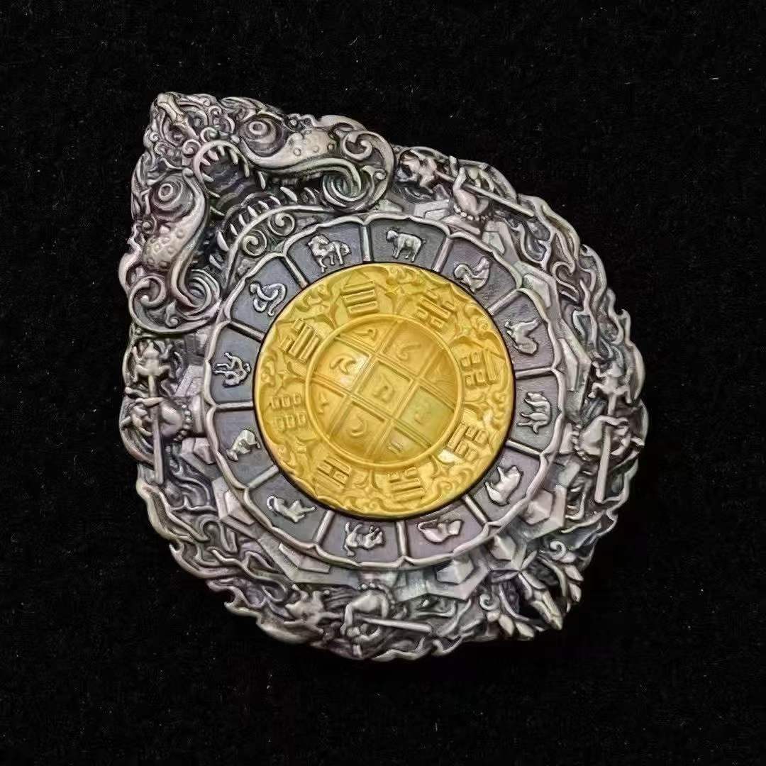 Handcrafted Jiabazha Bagua pendant in S925 silver inspired by Tibetan Buddhist pendant art and protection symbols

