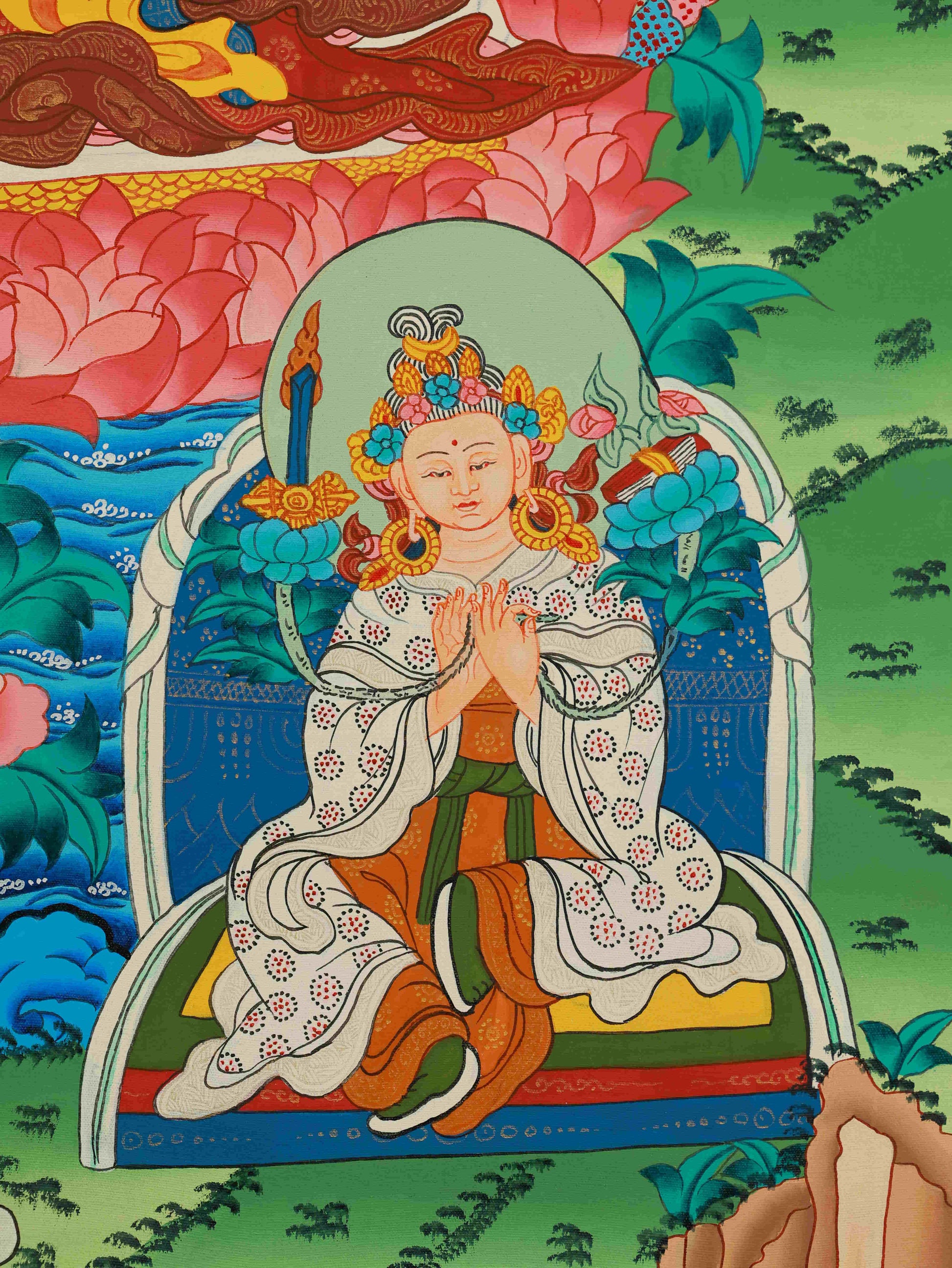 Handcrafted Padmasambhava Thangka for meditation and spiritual practice, Tibetan Buddha art