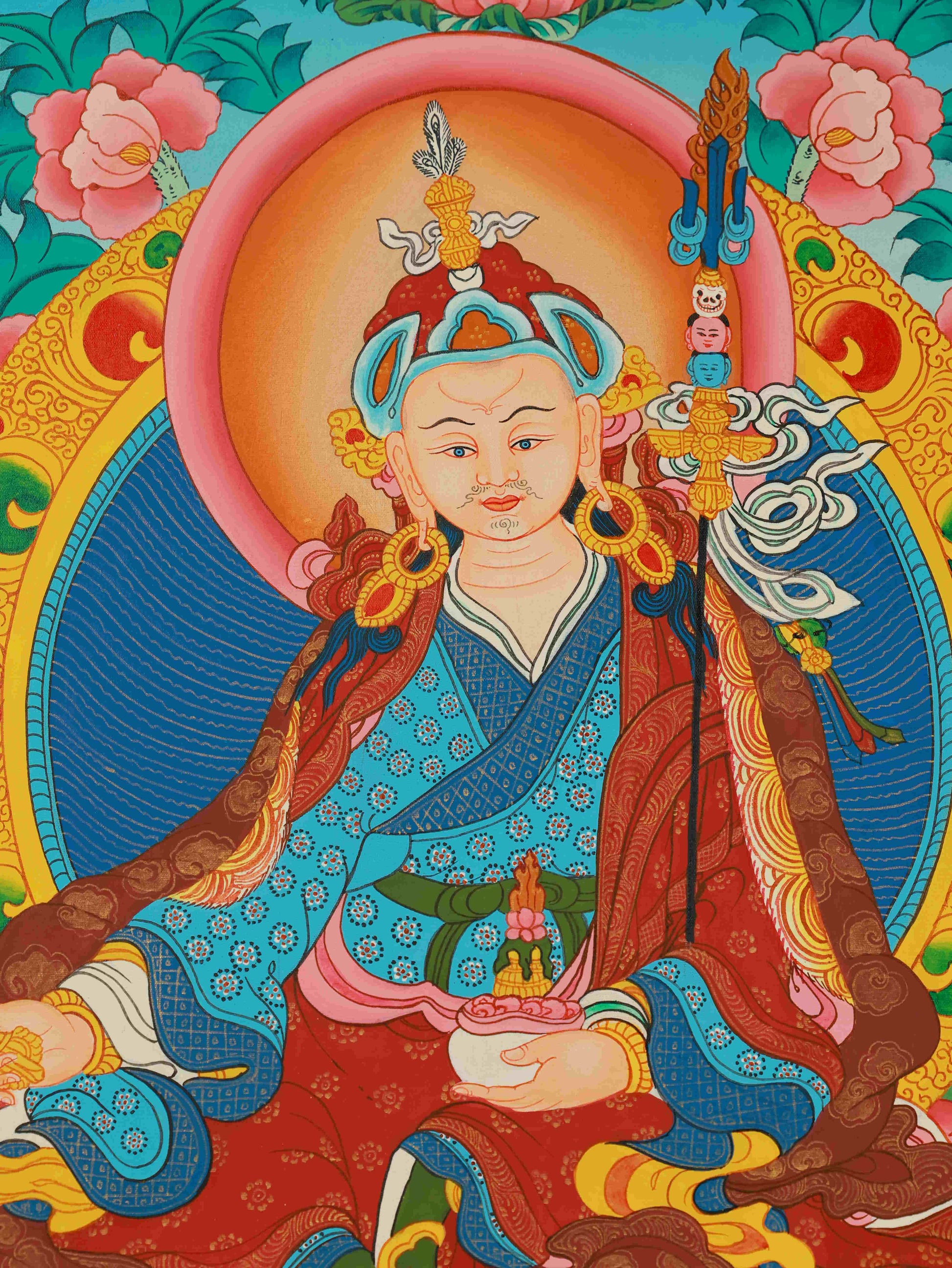 Sacred Himalayan Padmasambhava Thangka, hand-painted, Tibetan Buddhist Buddha art