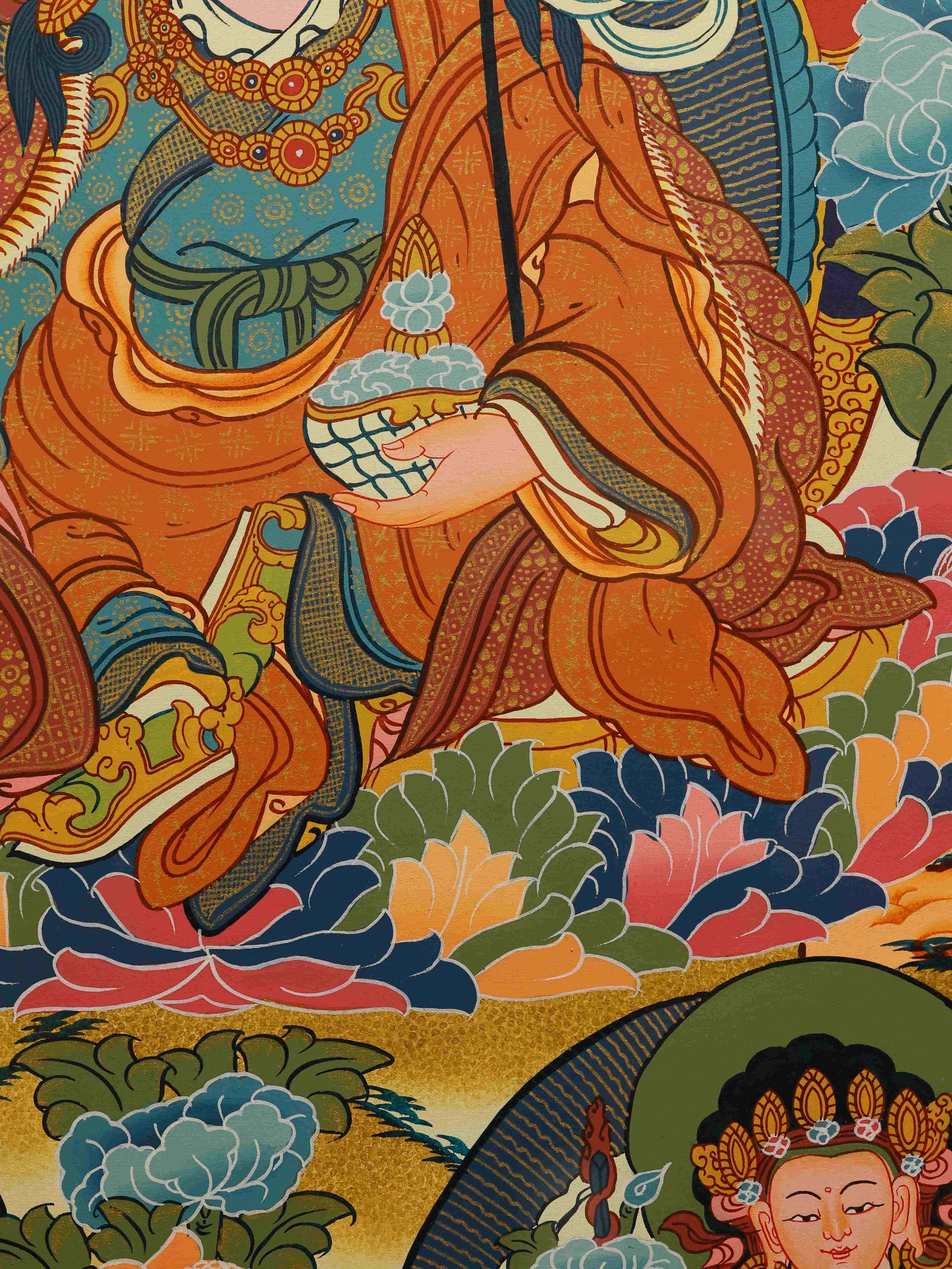 Tibetan Buddhist Thangka art of Guru Rinpoche to inspire faith, compassion, and clarity.