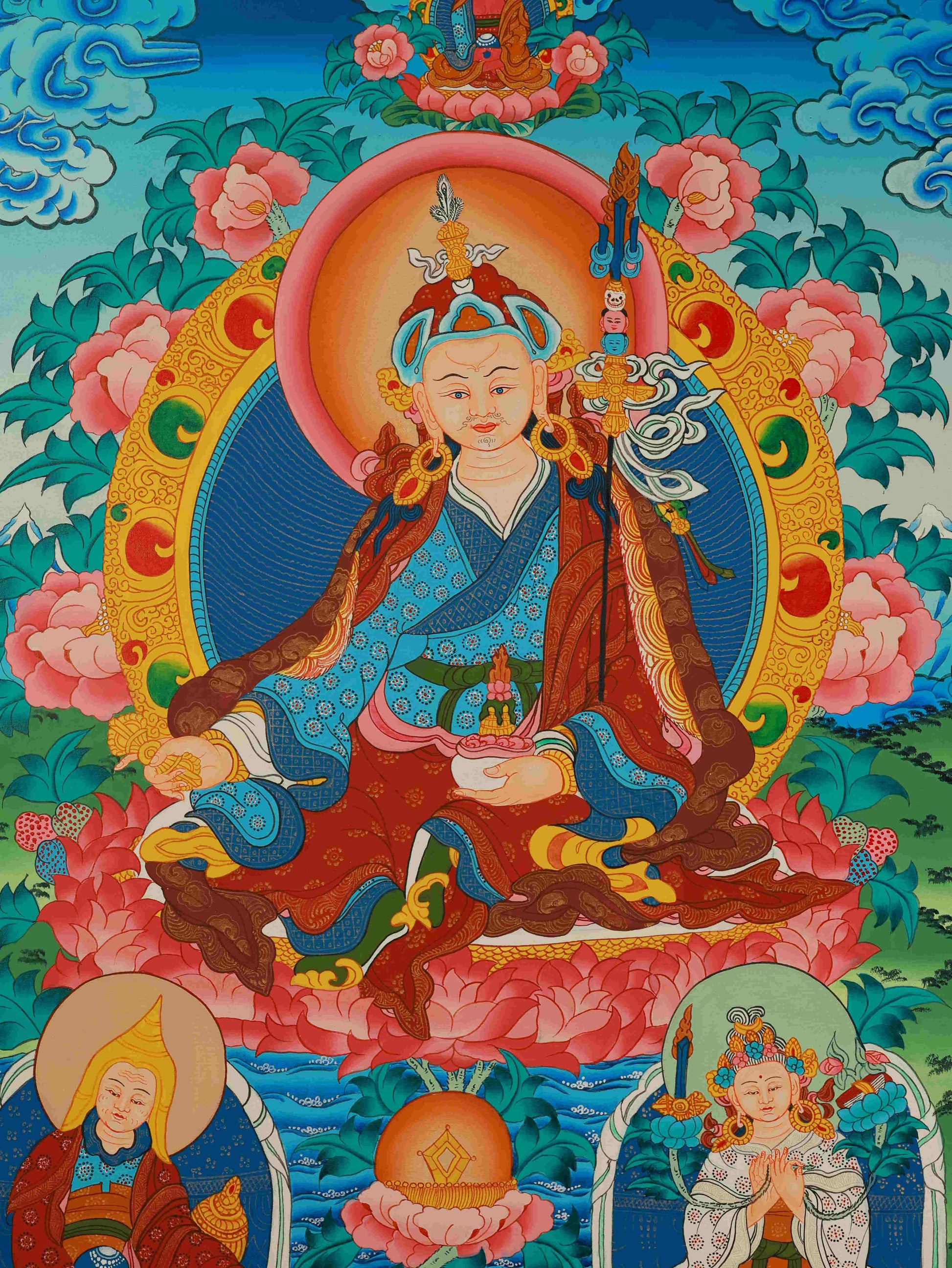 Meditation and spiritual Thangka of Padmasambhava, hand-drawn Tibetan Buddhist art