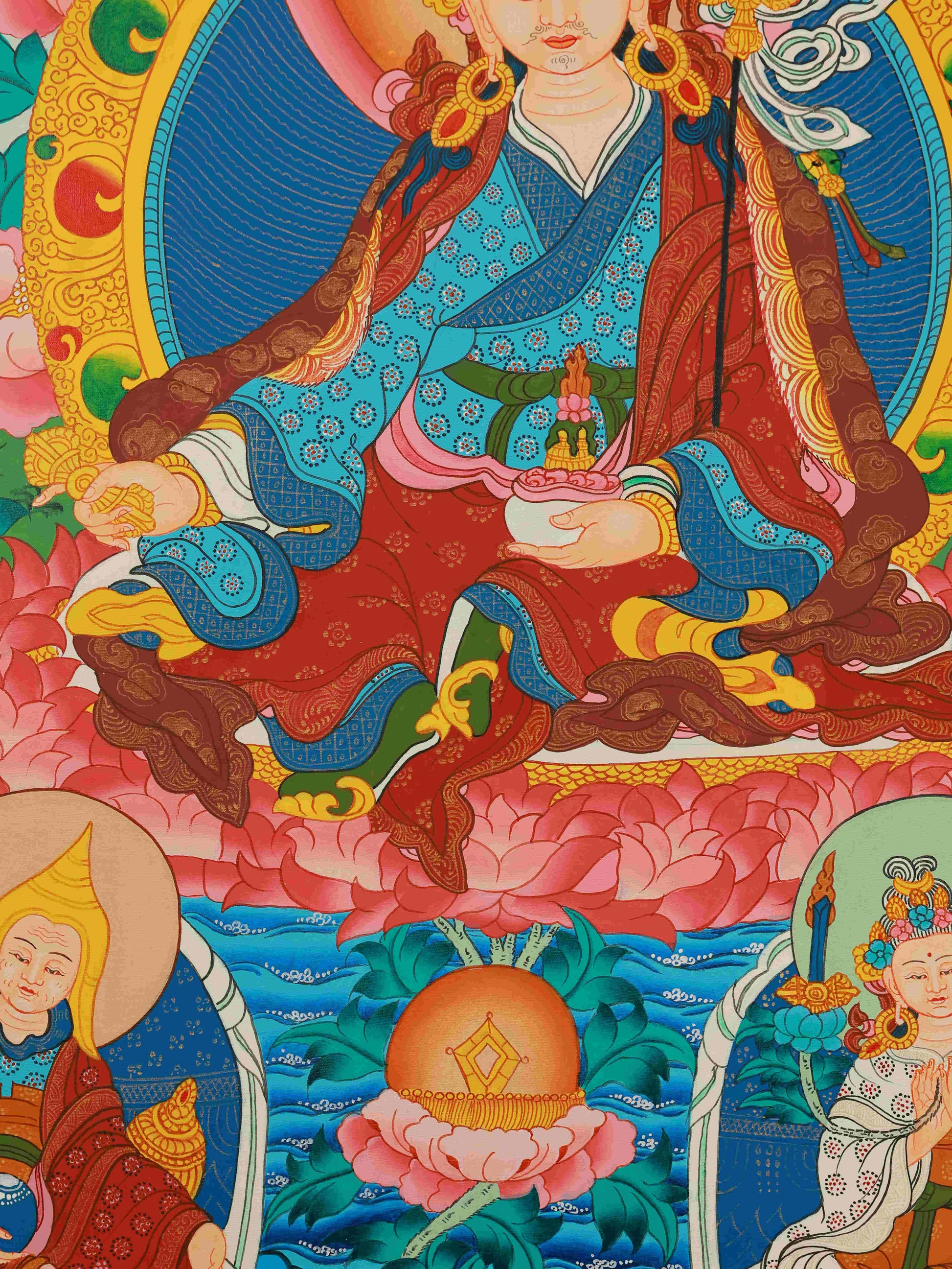 Hand-painted Padmasambhava Thangka, authentic Tibetan Buddhist canvas Buddha art