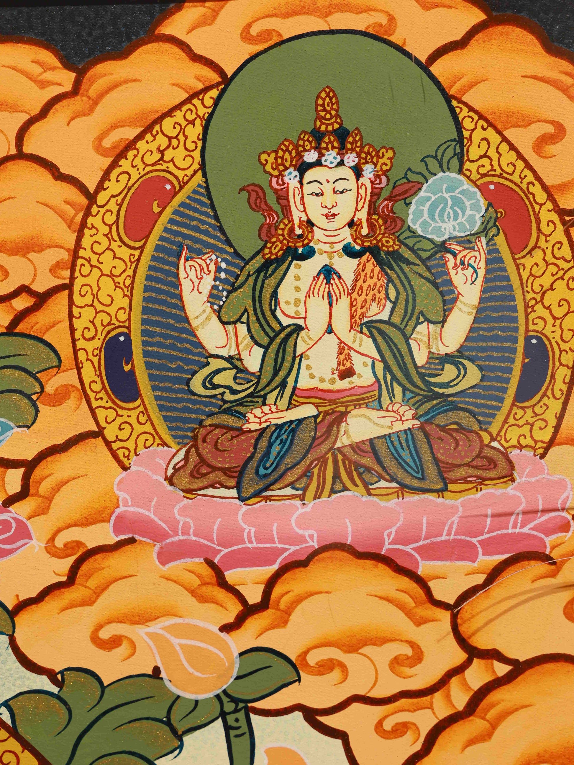 Sacred Tibetan Thangka of Guru Rinpoche, crafted with traditional techniques and pure devotion.