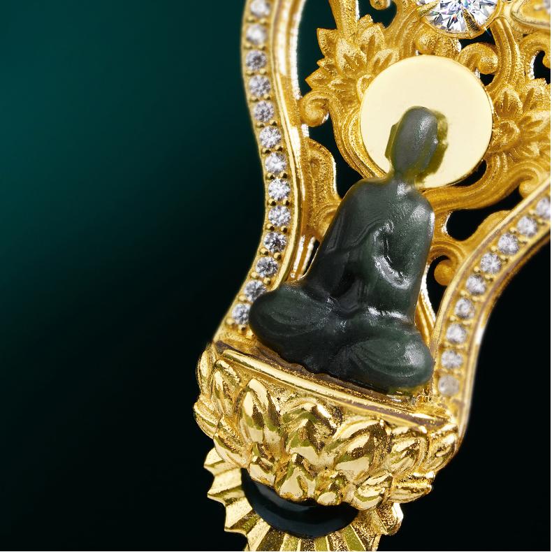 Pagodite Qing Aura Cleansing and Meditation Pendant, Tibetan Buddhist Style