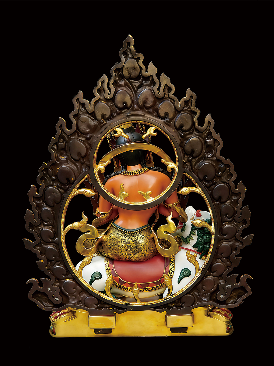 Artisan-painted Manjushri Bodhisattva for sacred altar placement, blending traditional Tibetan Buddhist statues with modern aesthetics.
