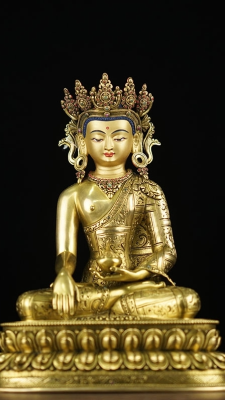 Handmade Tibetan Buddhist gilded Shakyamuni Buddha statue in purple copper, traditional Buddha Statue-Art for shrine and meditation space