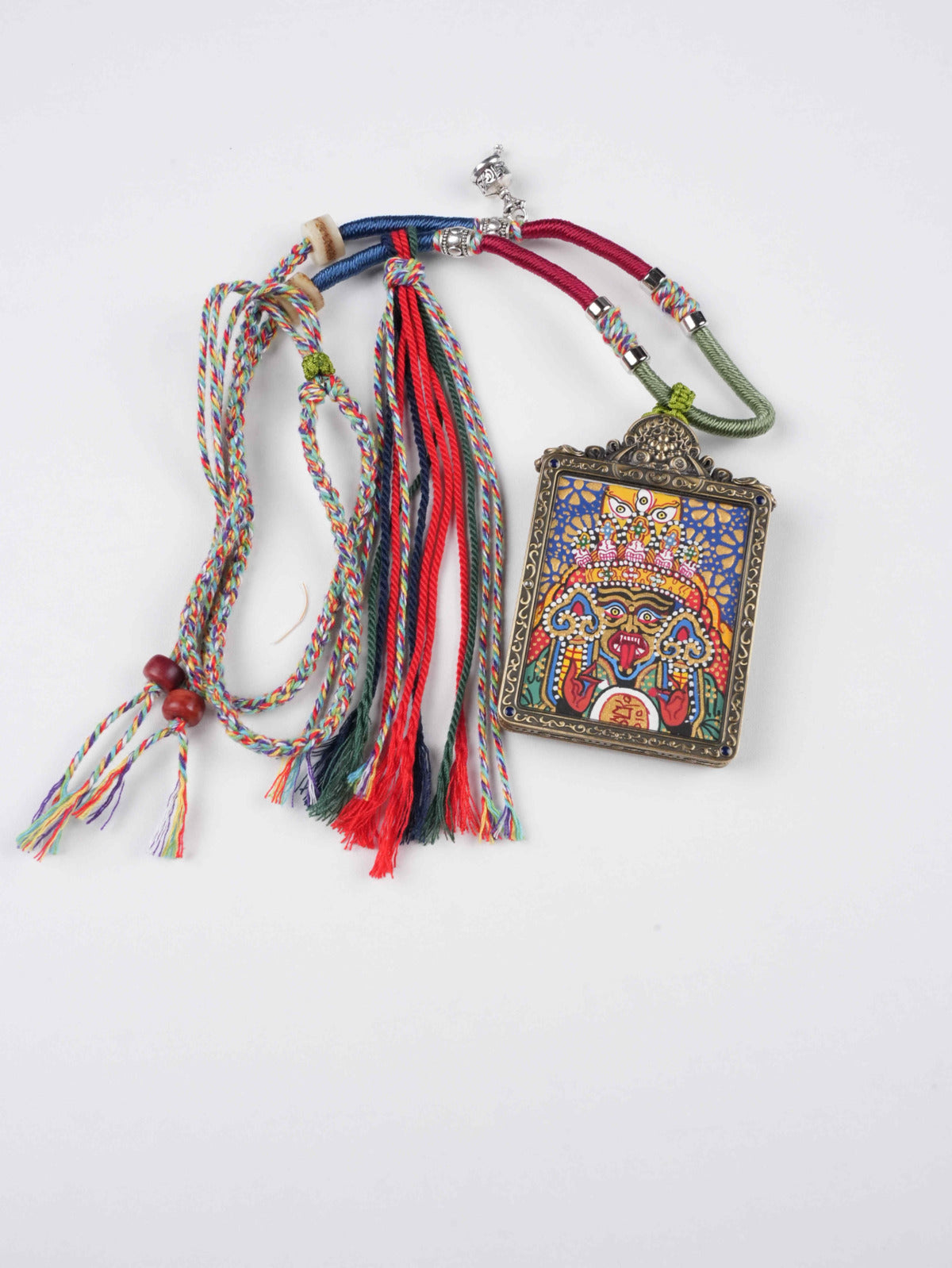 Hand-painted Tibetan Buddhist Palden Lhamo thangka pendant in gau box – protector goddess of fortune and wisdom.