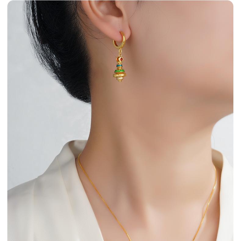 Elegant Tibetan Buddhist pearl drop earrings designed for mindfulness and inner peace.