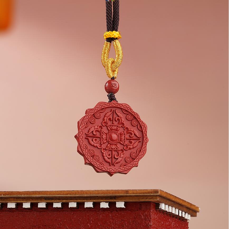 Handmade Tibetan Buddhist Eight Treasure Pendant with Cinnabar Beads and Spiritual Symbolism