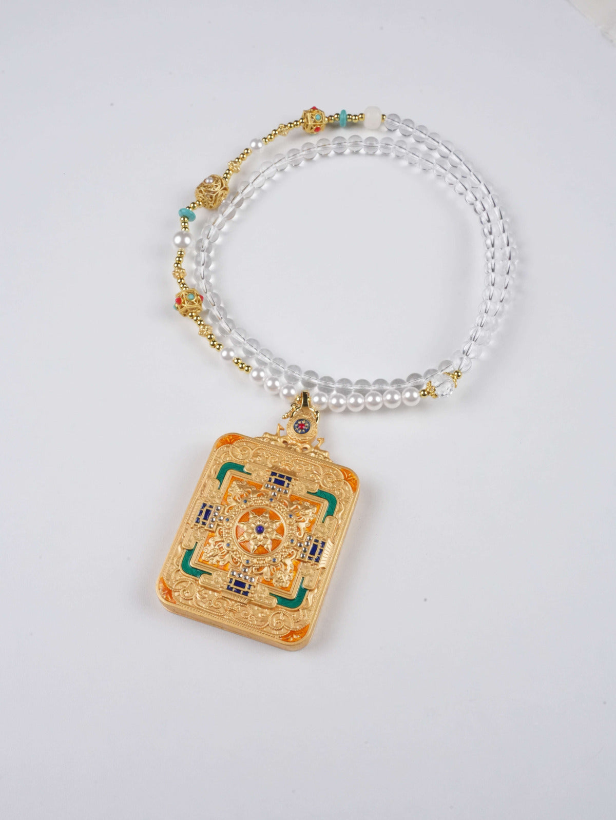 Mini Tibetan Vajrayogini Goddess Thangka Ga'u Amulet Pendant – Hand-painted Tibetan thangka art for prosperity and obstacle protection.