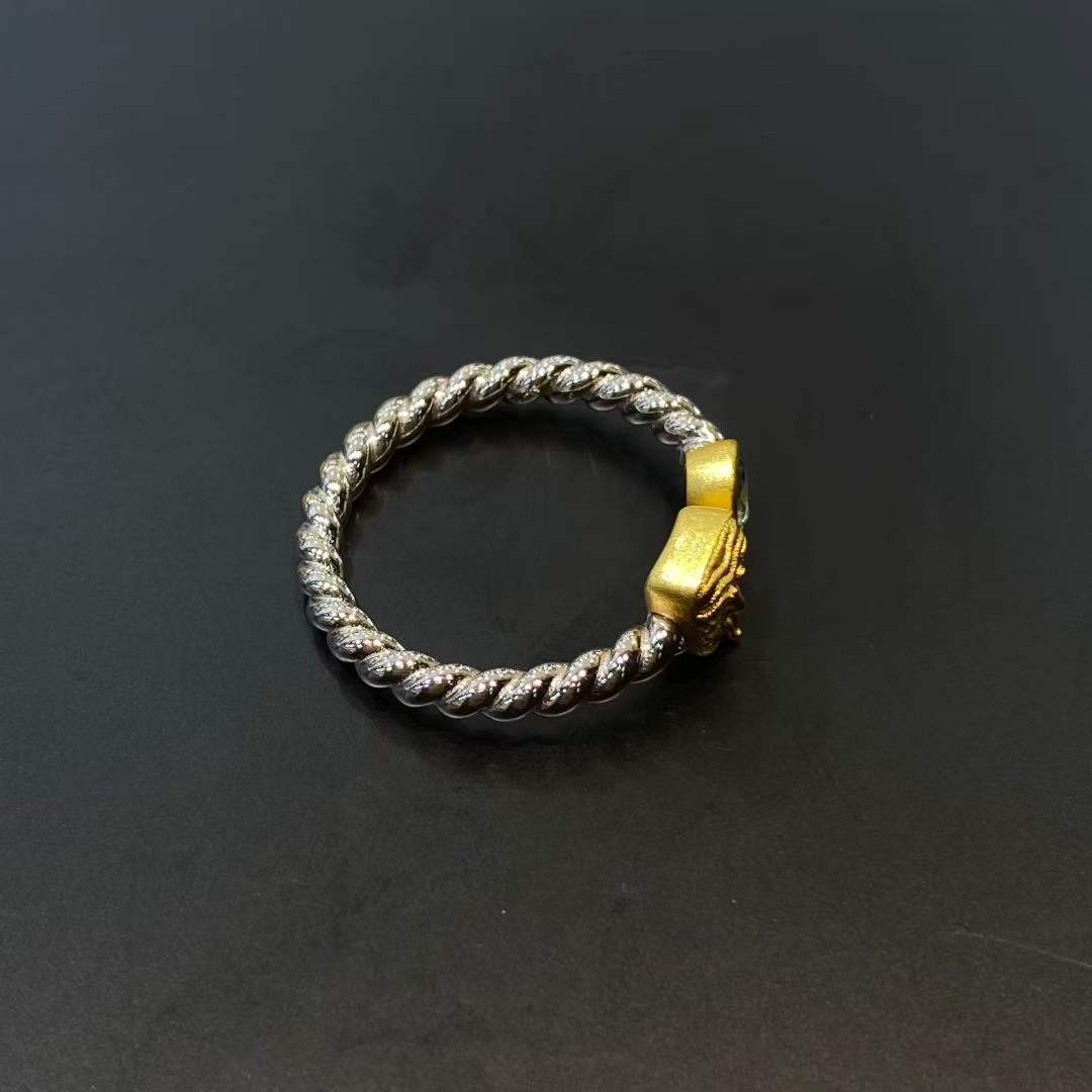 Tibetan Buddhist handcrafted sterling silver Zakilham ring with symbolic design