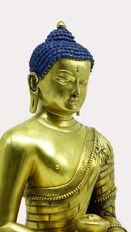 Handcrafted Tibetan Buddhist Amitabha Buddha statue, painted with mineral pigments on purple copper. A beautiful spiritual art piece for any sacred space or collection.