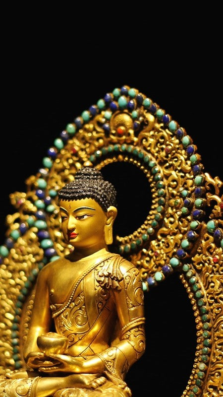 Handcrafted Tibetan Buddhist purple copper Amitabha Buddha statue with gilded art, showcasing fine craftsmanship and spiritual elegance, perfect for collectors.