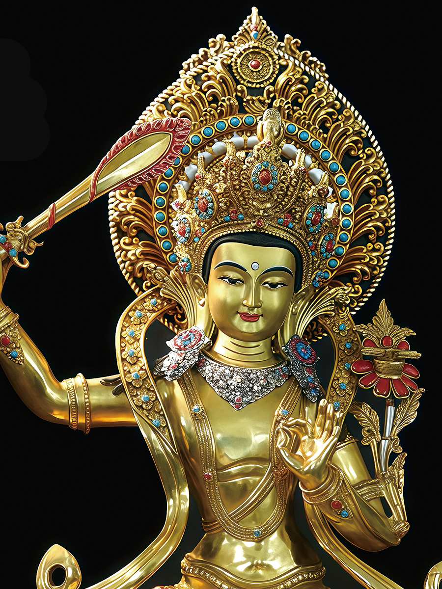Artisan-crafted Manjushri Bodhisattva for altar worship, embodying the spirit of fine Tibetan Buddhist statues and sacred Buddha Statue-Art.