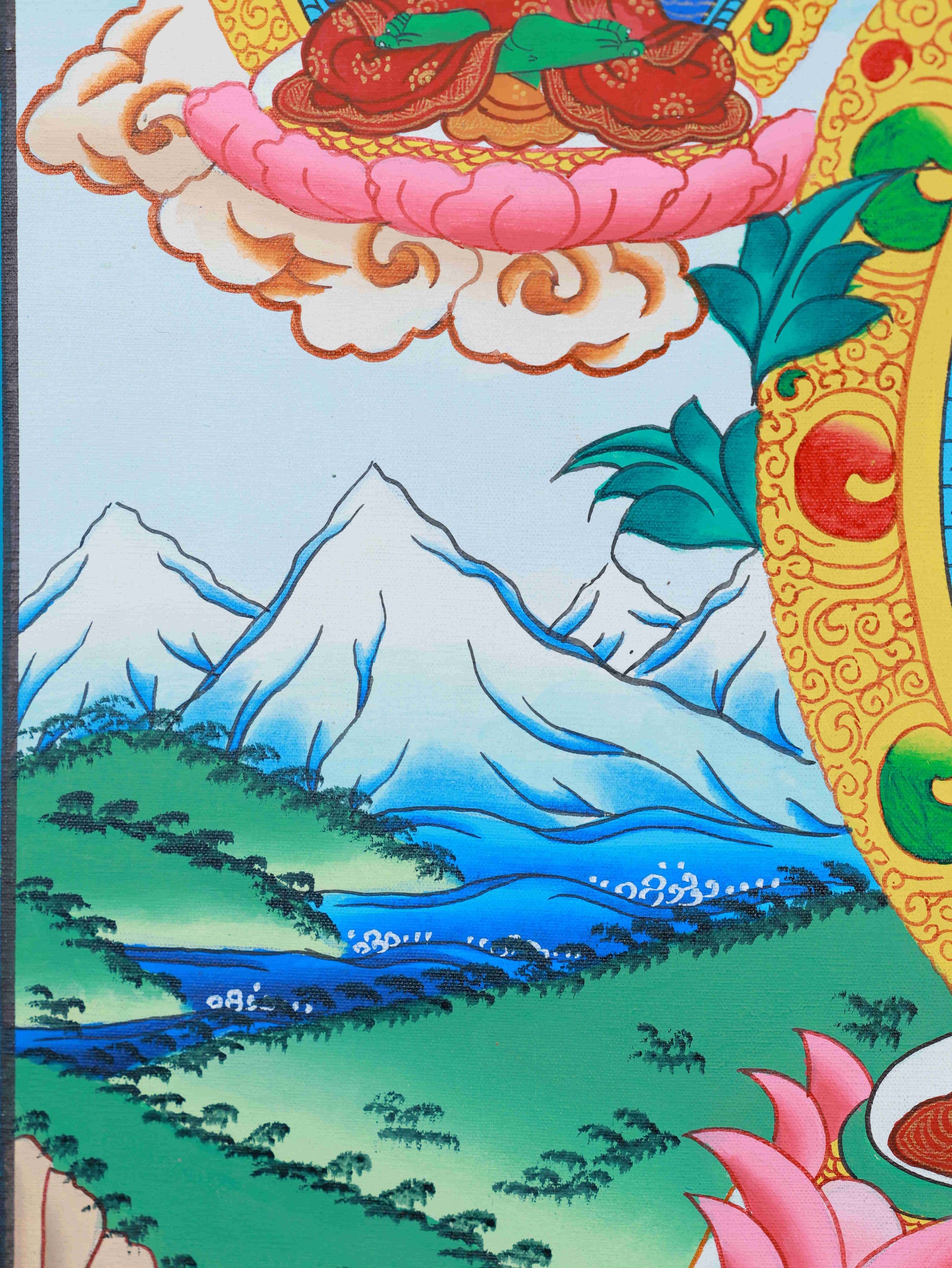 acred handmade Thangka painting of Medicine Buddha, symbolizing healing, wisdom, and peace in Tibetan Buddhism.