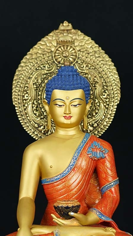 Handcrafted Amitabha Buddha Statue – Tibetan Buddhist Art with Gold and Mineral Paint – Traditional Buddhist Statue and Artwork