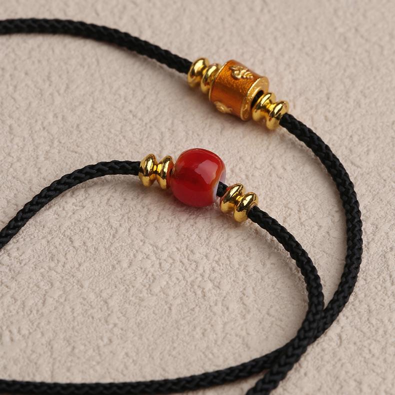 Red Agate Dzi Bead Necklace with Garuda Symbolism and Glass Accents