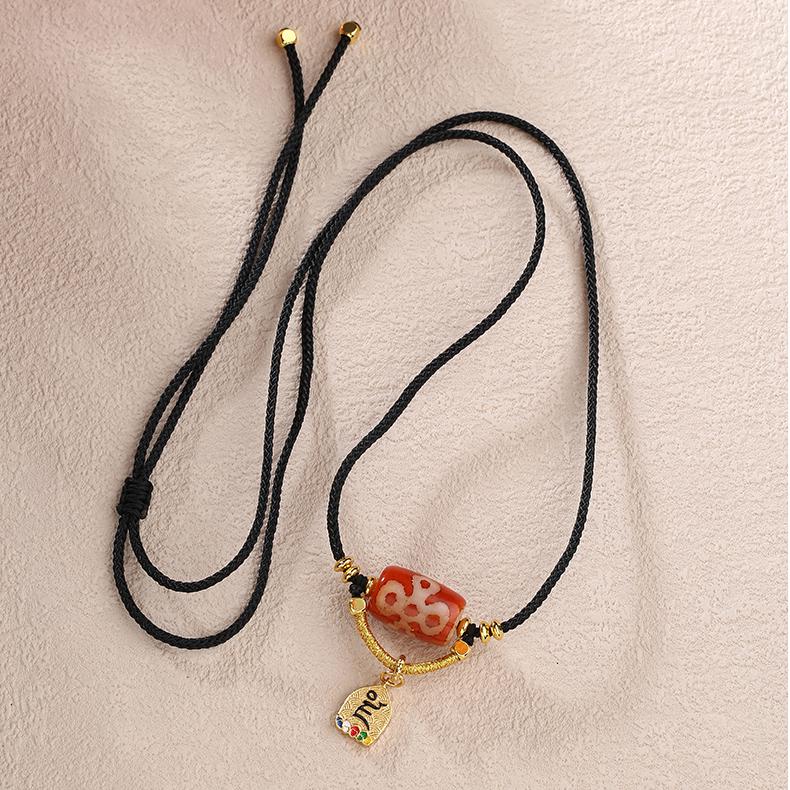 Adjustable Tibetan Buddhist Dzi Bead Mala with Lightning Pattern