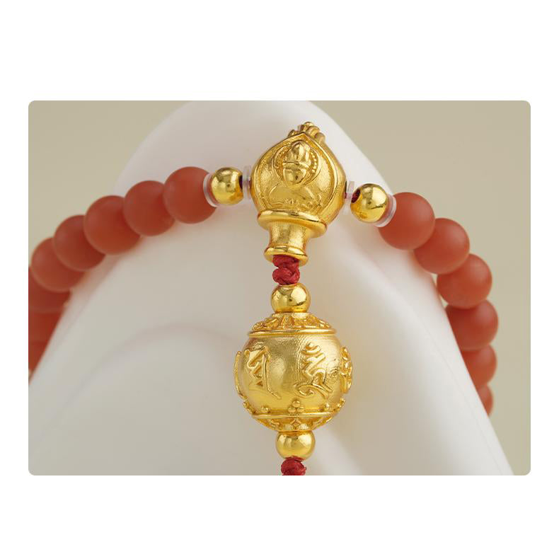 Tibetan Buddhist red agate and agarwood handmade mala necklace for harmony.