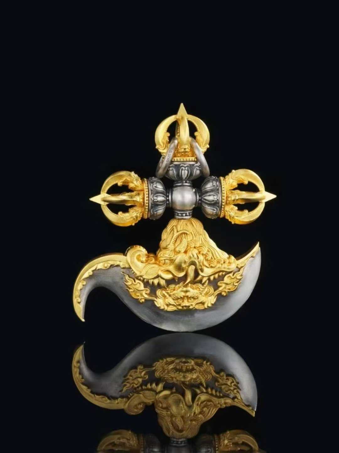 Tibetan Buddhist S925 silver Vajra Axe talisman pendant crafted by hand