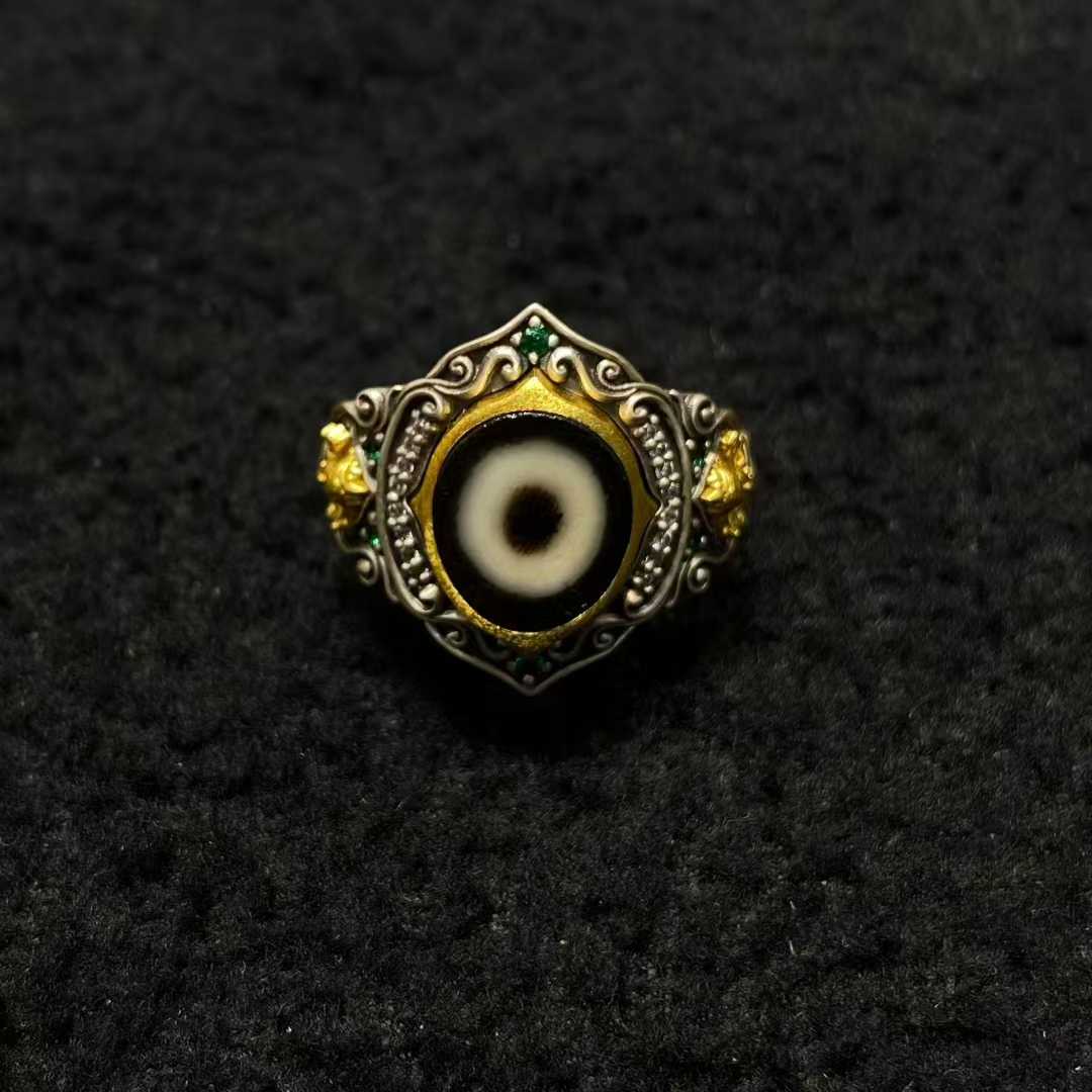 Handcrafted S925 silver Green Tara Bodhisattva ring for spiritual practice