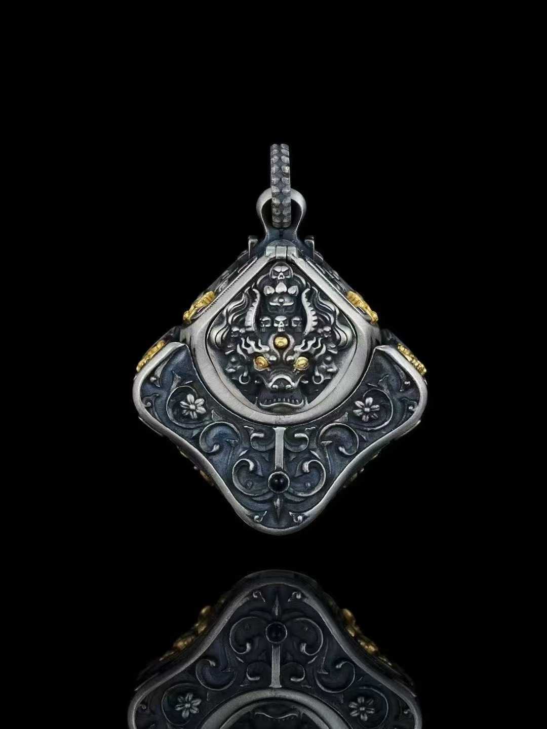 S925 silver Tibetan talisman pendant combining Manjushri wisdom and Yamantaka protective energy.