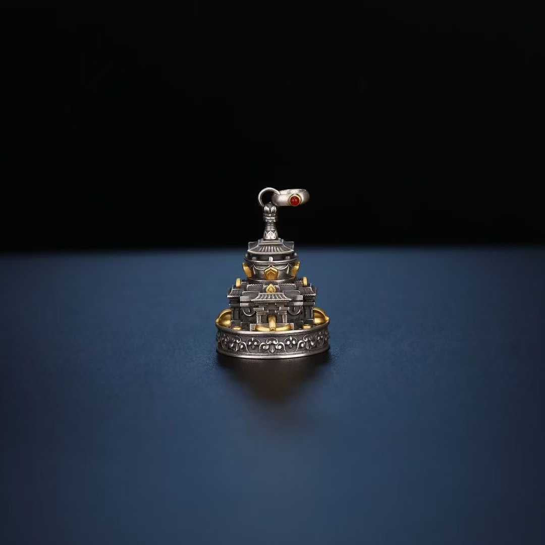 Artisan-crafted Tibetan Buddhist mandala silver pendant with spiritual symbolism