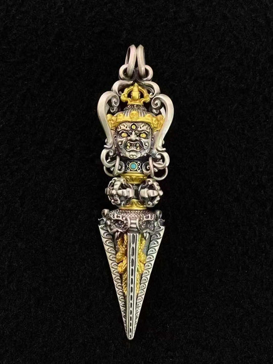 High-quality handcrafted S925 silver Phurba pendant inspired by Tibetan protective rituals.